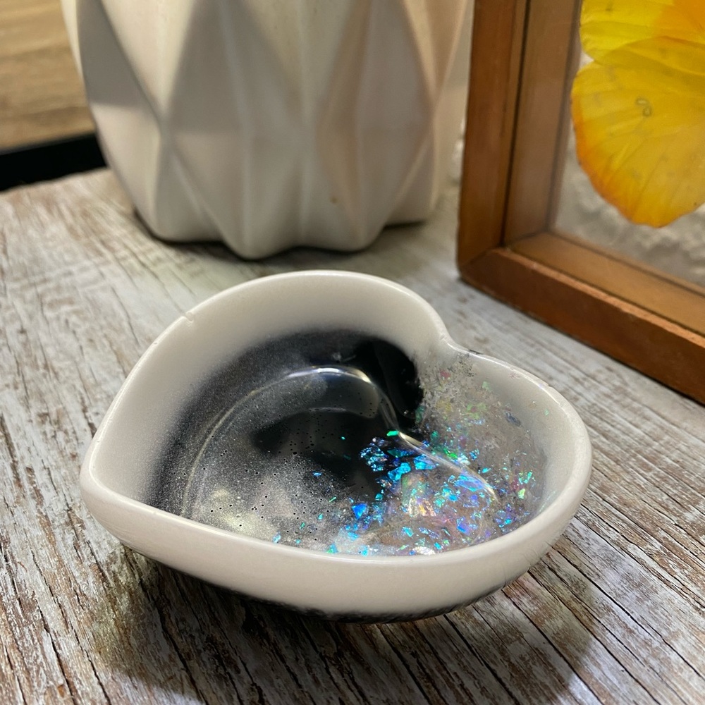 Iridescent Black and White Heart Shaped Tray
